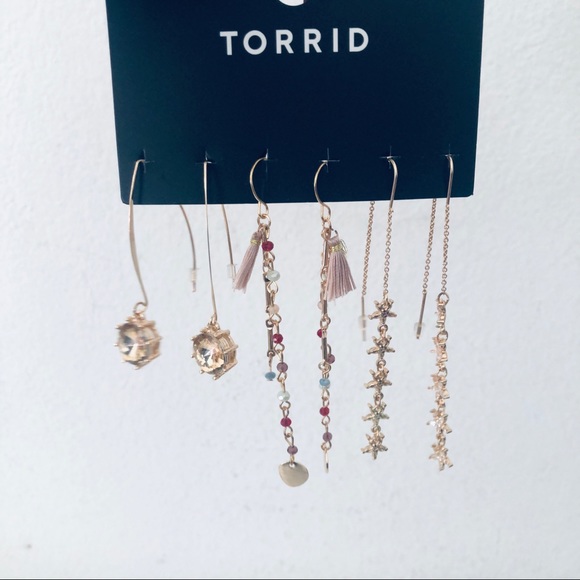 TORRID BLUSH WINE THREADER DROP TRIO EARRINGS - Picture 2 of 5